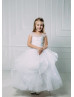 Cap Sleeves White Glitter Tulle Flower Girl Dress